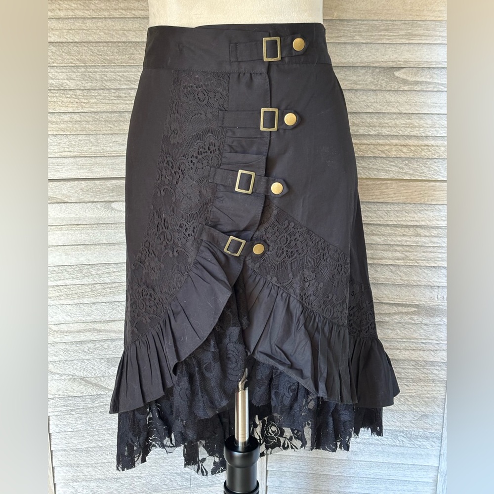 Gothic Steampunk Style Black Skirt Women’s SZ 2X, w/Lace, Ruffled Trim, Buckles - Picture 4 of 16